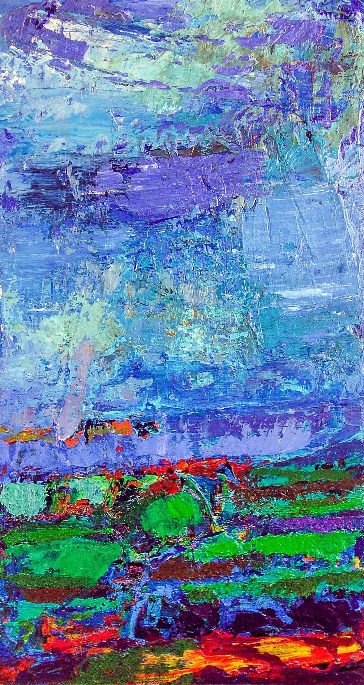 Nr. 2003-t21, Blaue Landschaft, 2003, Acryl auf Holztafel, 172 x 90 cm