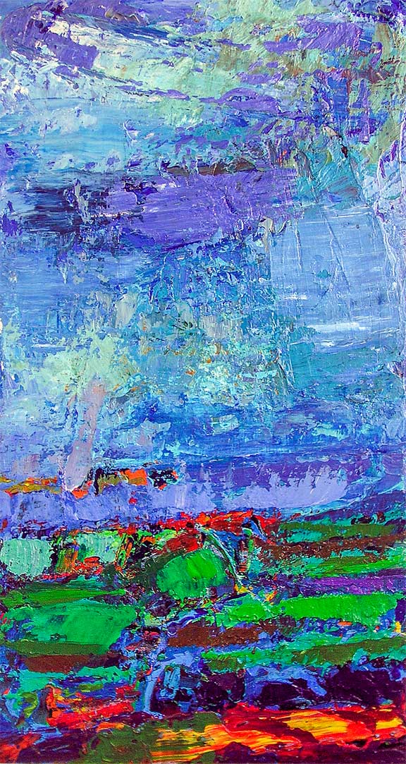 Nr. 2003-t02, Blaue Landschaft, 2003, Acryl auf Holztafel, 172 x 90 cm