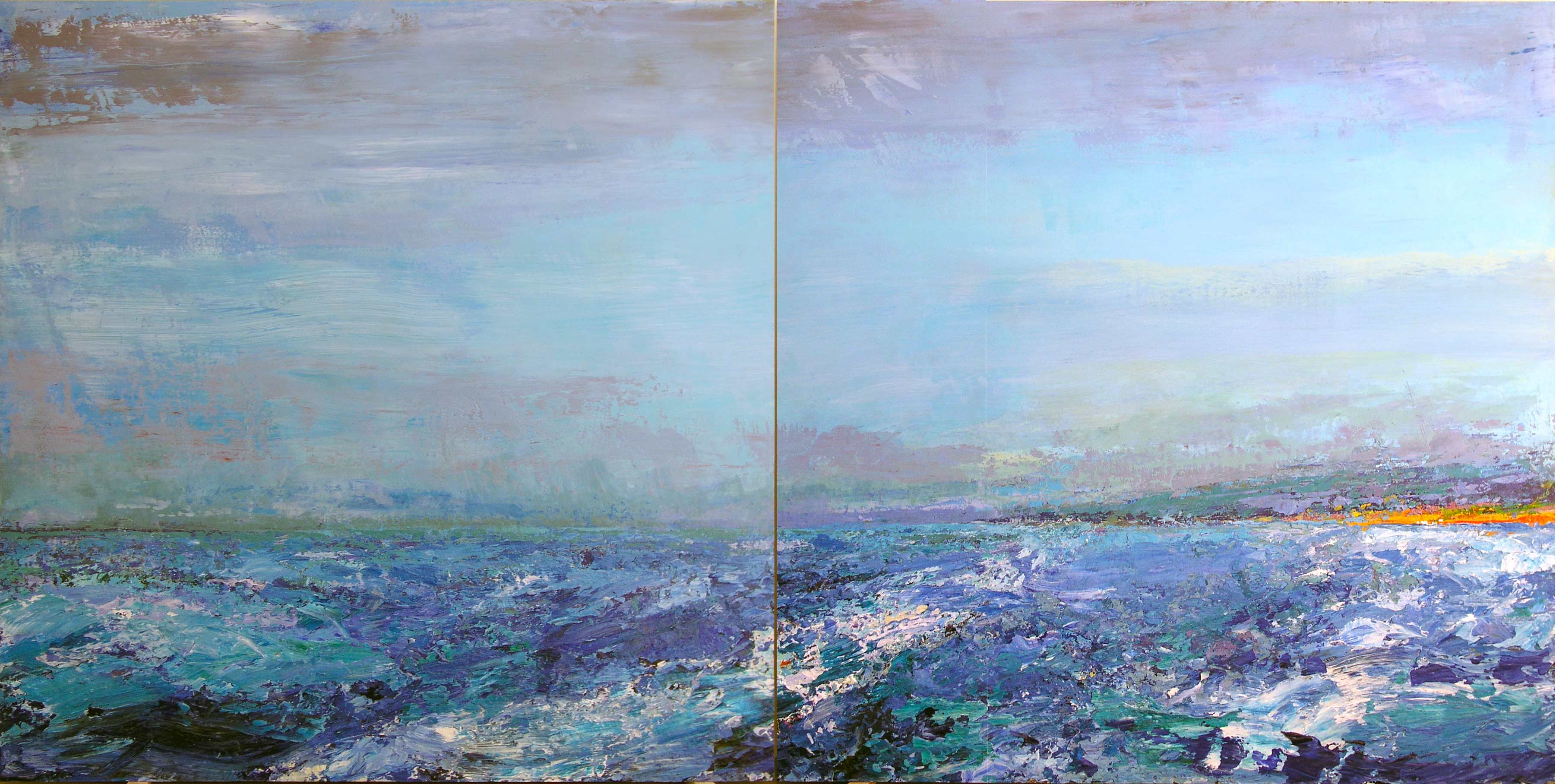 Nr. 2004-t09, Seestück, 2004, Acryl auf Holztafel, 2 Teile. 176 x 372 cm